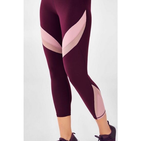 FABLETICS Women’s Purple Pink Color Block Define High Waisted Capri Legging Size - Picture 1 of 7